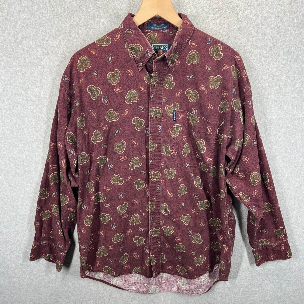 Vintage Chaps Ralph Lauren Shirt Mens L Maroon Paisley Long Sleeve Button Down